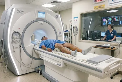 Injured worker undergoing an MRI for a workers’ compensation claim
