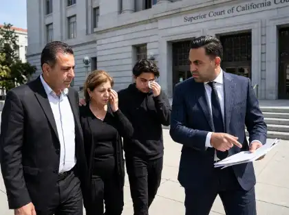 Lawyer advising a grieving family outside court