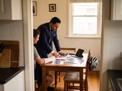 Lawyer reviewing evidence with an injured cyclist