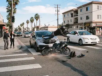 Motorcyclist thrown after SUV crash