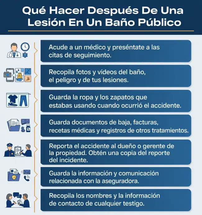Pasos para proteger una reclamación por lesiones en baño público