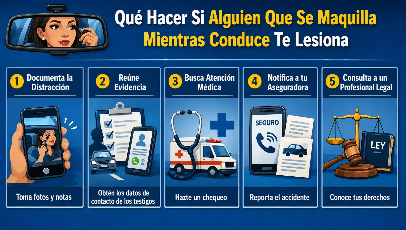 Pasos que hay que seguir si sufres un accidente por culpa de un conductor distraído que se está maquillando mientras conduce - versión de escritorio