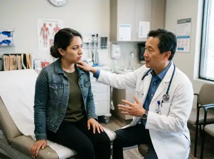 Patient consulting with doctor in medical office