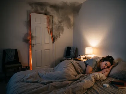 Person sleeping during a dangerous house fire accident