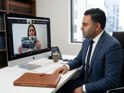 Personal injury attorney conducting a virtual legal consultation with a car accident victim
