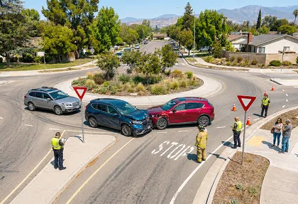 Police investigating a multi-vehicle roundabout crash to determine fault in California