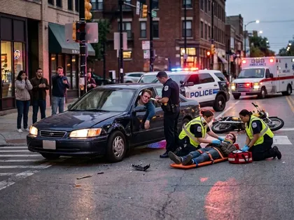 Police officer documenting evidence after a drunk driving accident