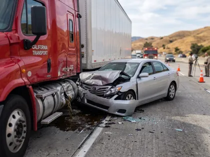 Semi-truck accident lawyer investigating a truck crash scene