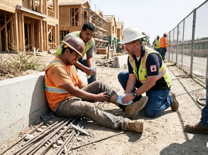 Un trabajador de la construcción recibe atención médica tras sufrir un accidente laboral