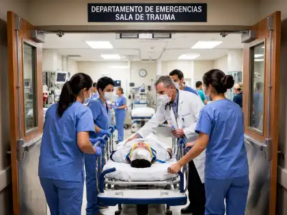 Víctima de un choque por alcance que recibe atención médica de urgencia en el servicio de urgencias de un hospital