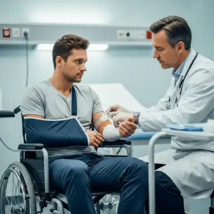 una víctima de un accidente de tráfico que se somete a un reconocimiento médico