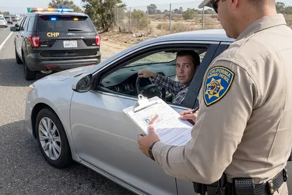 California officer reviewing a hit-and-run driver’s license suspension