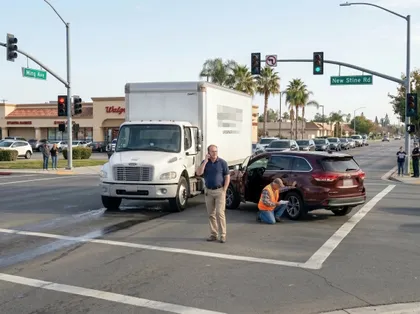 Commercial truck and SUV after a Bakersfield intersection accident
