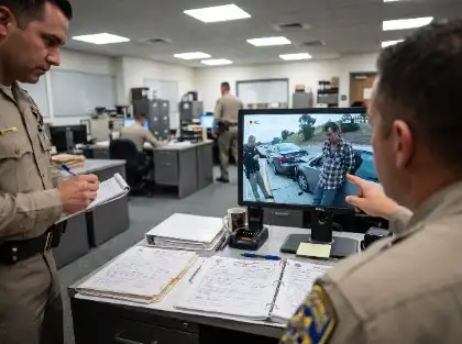 Detectives que revisan las imágenes de las cámaras corporales tras un accidente de coche