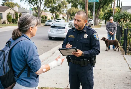 Dog attack victim reporting injuries and recoverable losses to police officer