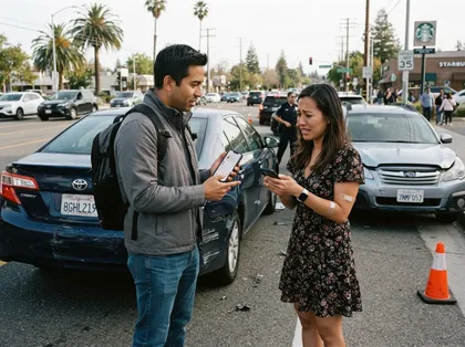 Dos conductores intercambian datos por el móvil tras un accidente de tráfico en California