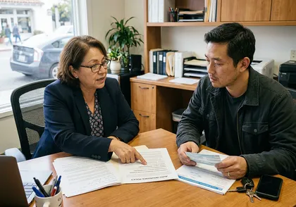 Driver reviewing insurance coverage after a falling-asleep-at-the-wheel accident