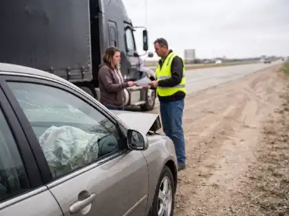 Drivers exchanging information after a highway accident