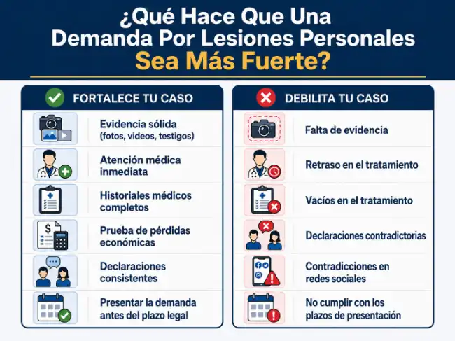 Factores que refuerzan o debilitan una demanda por daños personales en California