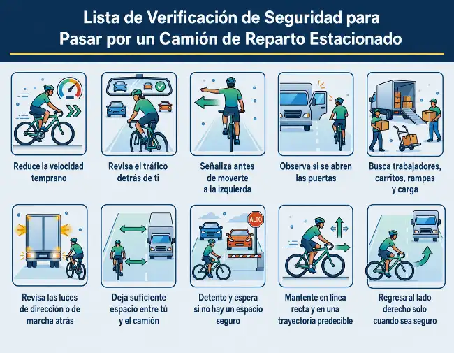 Lista de comprobación de seguridad para adelantar a un camión de reparto estacionado
