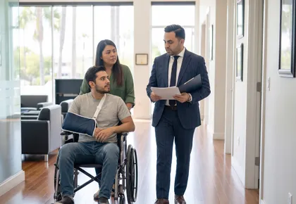 Motorcycle accident lawyer assisting an injured rider with a personal injury claim