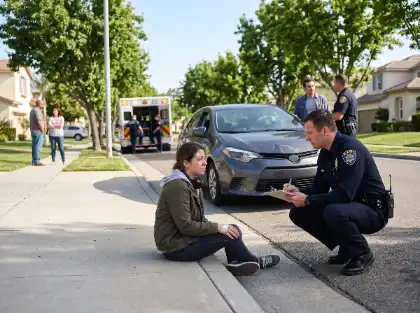 Police officer assisting an injured pedestrian after a collision