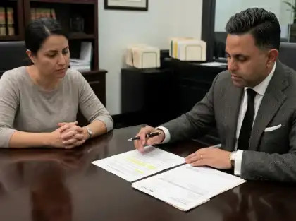 Un abogado revisando documentos con un cliente durante una consulta jurídica