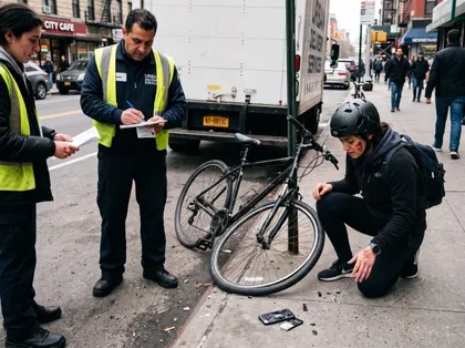 Un ciclista resulta herido cerca de un camión de reparto aparcado ilegalmente tras un accidente de bicicleta