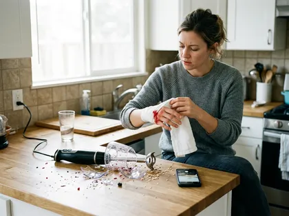 Woman treating a hand injury from a defective product