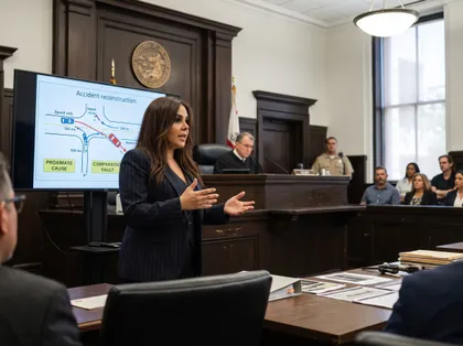 Abogado especializado en lesiones personales que presenta pruebas de un accidente ante el tribunal