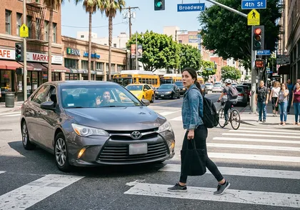 Accidente de un peatón en California en un cruce urbano muy transitado con tráfico rodado
