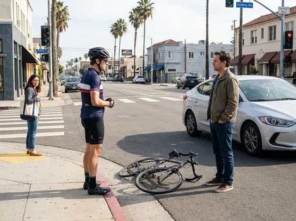 Cyclist and driver discussing a bicycle accident at an intersection
