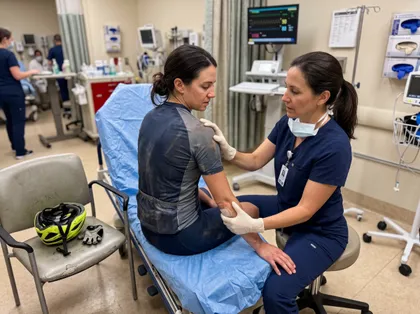 Cyclist receives emergency medical treatment after a bike accident in California