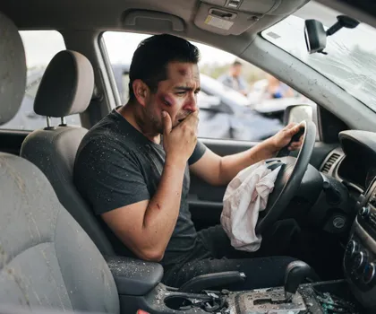 Driver with facial bruising and mouth pain after a car crash