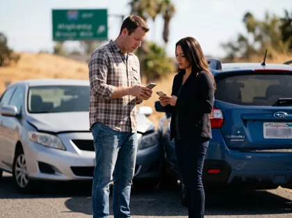 Drivers exchanging information after a California car accident