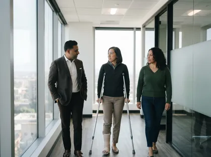 Injured traffic accident victim discussing a lawsuit with a lawyer