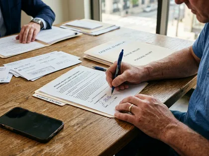 Injury claimant signing personal injury settlement documents