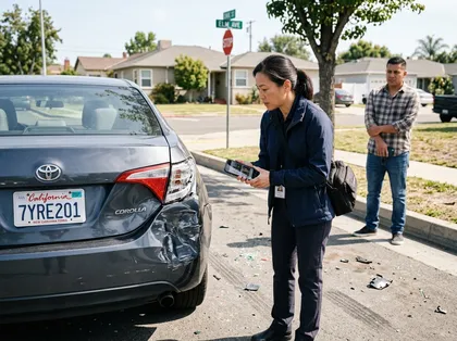 Insurance adjuster documenting car damage after an accident