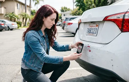 Minor hit-and-run damage being documented for a California insurance claim