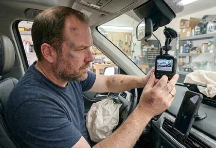 Personal injury claimant documenting crash evidence with a dashcam after an accident without a police report