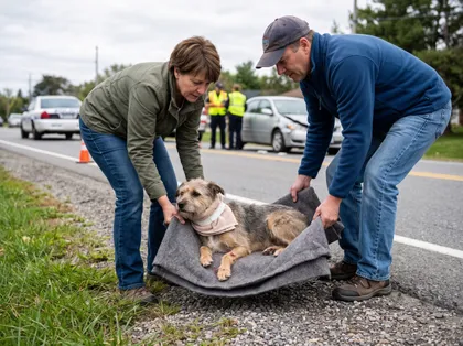 Rescatan a un perro herido en la carretera tras un accidente de carro, lo que pone de relieve los peligros de llevar a las mascotas sin sujeción