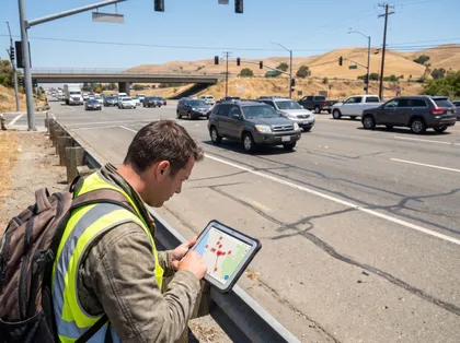 Traffic engineer collecting traffic count data on a California road