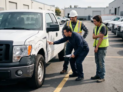 A supervisor inspects a broken-down truck