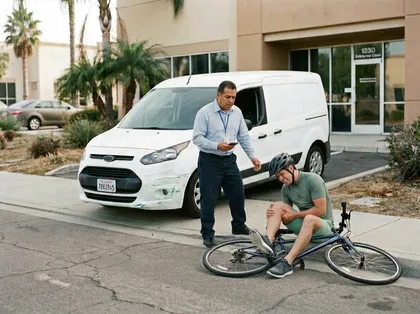 An injured bicyclist after a collision with a company van in Escondido