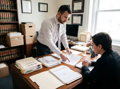 Attorney reviewing accident reports and medical records with a client
