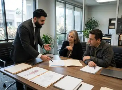 Attorney reviewing medical records with clients