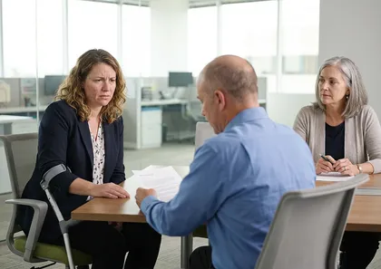 California employee discussing emotional distress and workers’ compensation with workplace representatives