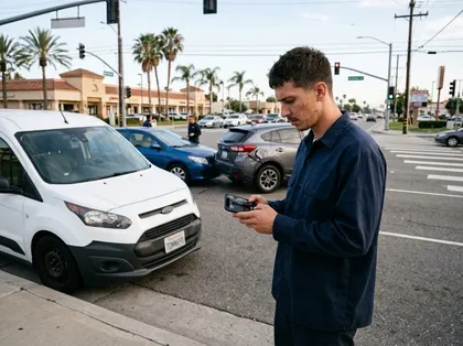 Car accident video evidence showing a delivery driver checking cellphone footage
