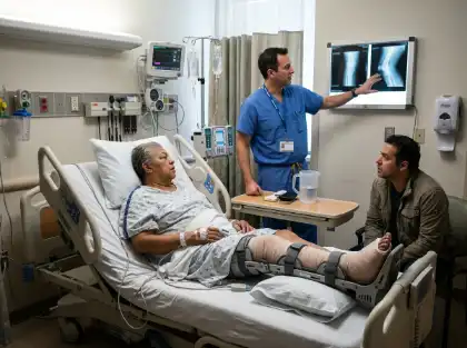 Doctor explaining X-rays to an injured patient