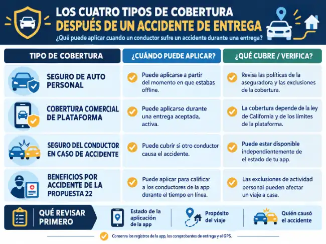 Las cuatro vías de cobertura tras un accidente relacionado con un reparto